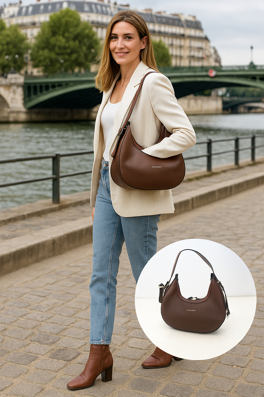 Sac besace Nola Marron by Ted Lapidus, Élégante et concise