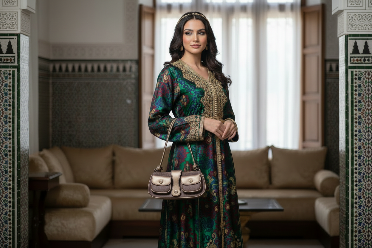 Sac porté épaule Kookla – Toile monogrammée taupe & cuir bronze