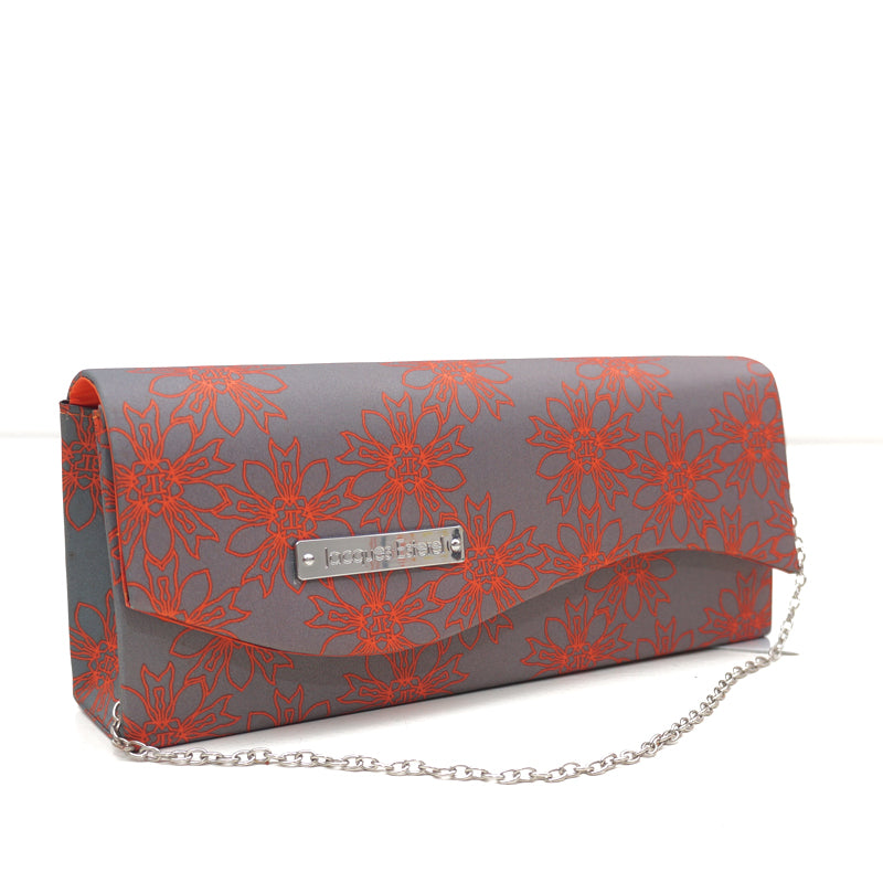 Pochette Dahlia – Toile enduite gris anthracite & imprimé floral corail