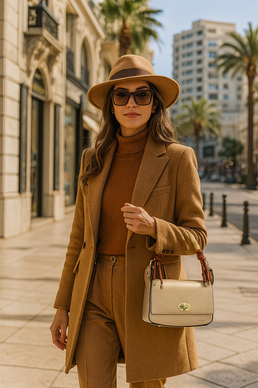 Sac à rabat Nahomy – Cuir vegan métallisé or & détails cognac