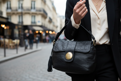 Sac vintage en cuir Jacques Esterel : Un classique intemporel noir