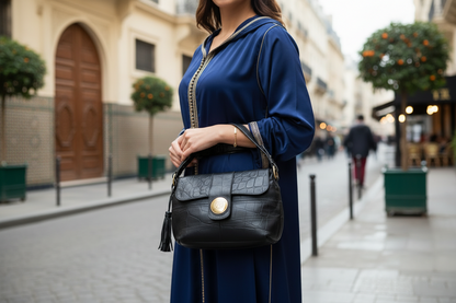 Sac vintage en cuir Jacques Esterel : Un classique intemporel noir