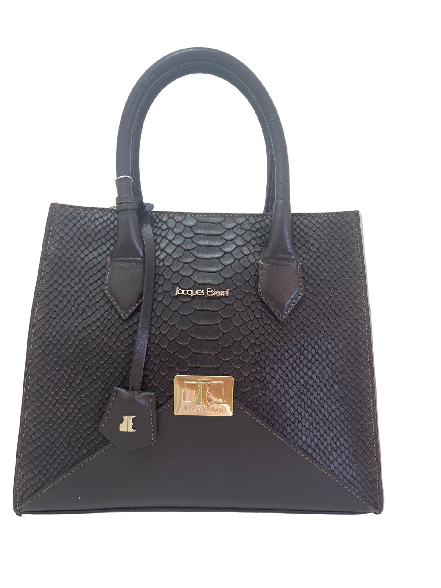 Sac porte main Trapèze en python Marron  by Jacques Esterel