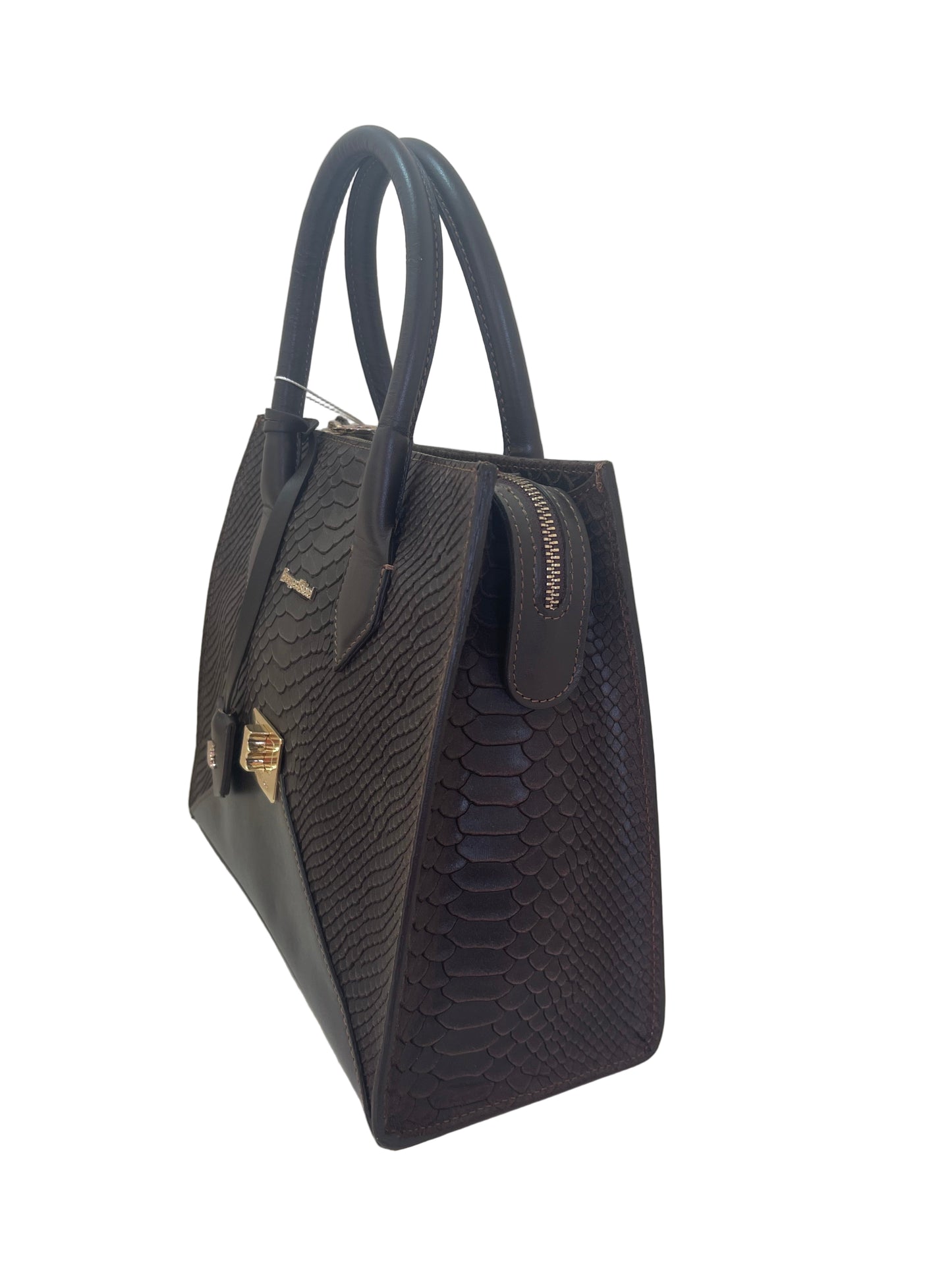 Sac porte main Trapèze en python Marron  by Jacques Esterel