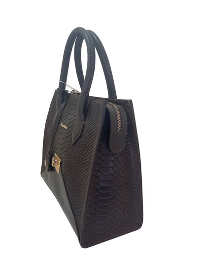 Sac porte main Trapèze en python Marron  by Jacques Esterel