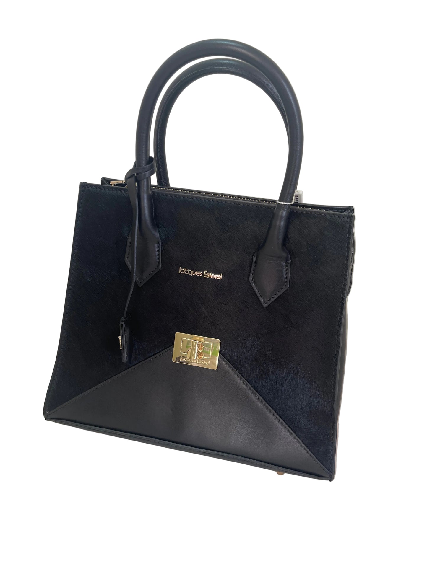 Sac porte main Trapèze en cuir eu Poulin Noir  by Jacques Esterel