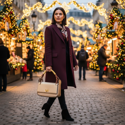 Sac à rabat Nahomy – Cuir vegan métallisé or & détails cognac