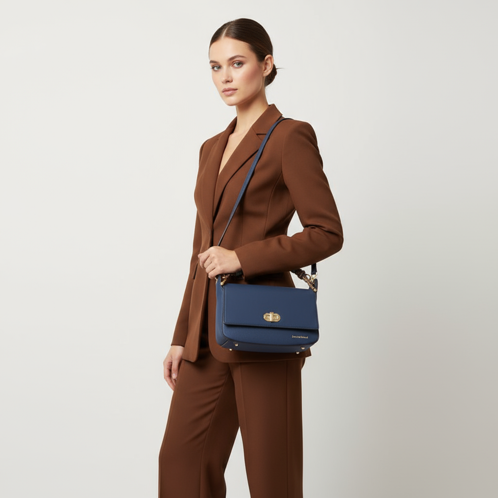 Sac à rabat Nahomy – Cuir vegan Marine