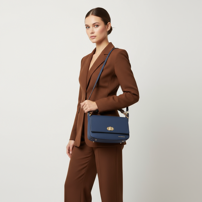 Sac à rabat Nahomy – Cuir vegan Marine