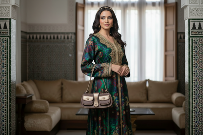 Sac porté épaule Kookla – Toile monogrammée taupe & cuir bronze