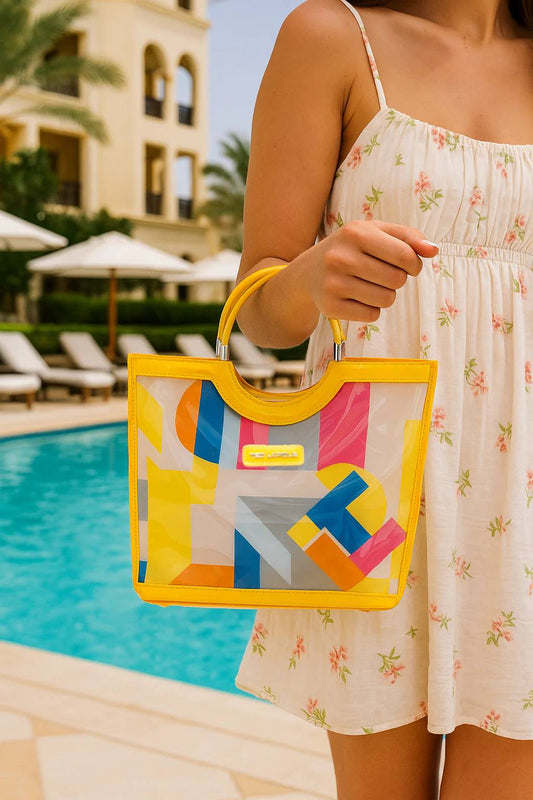 Sac Panier Transparent Tropiques II by Ted Lapidus – Couleurs : Fuchsia | Jaune | Noir