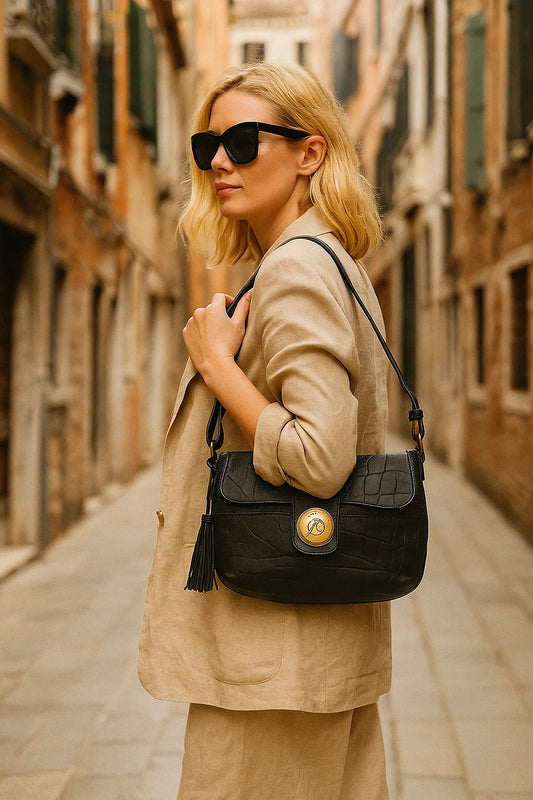 Sac vintage en cuir Jacques Esterel : Un classique intemporel noir