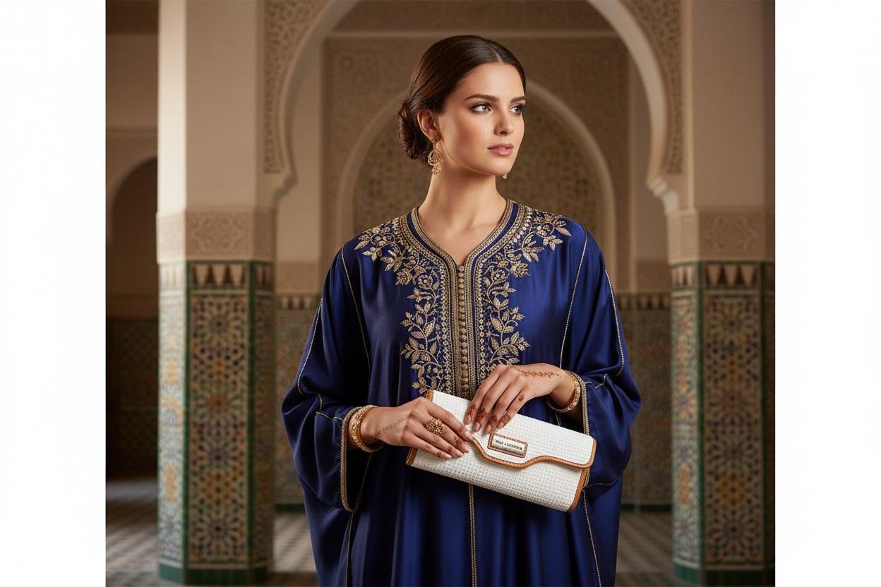 Pochette Fidelio – Toile texturée écrue & bordures camel